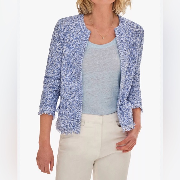 Pure Collection Sweaters - NWT Pure Collection Textured Cotton Knitted Cardigan Blue